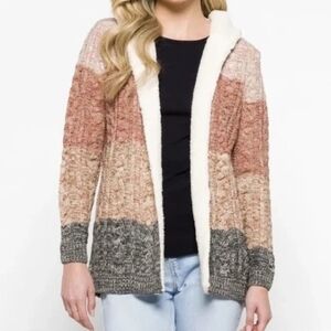 LETY & ME Women’s Cardigan Small Helsa Colorblock Sherpa Lined Burnt Orange NWT